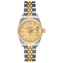 Rolex Datejust Steel Yellow Gold Linen Dial Fluted Bezel Ladies Watch 69173