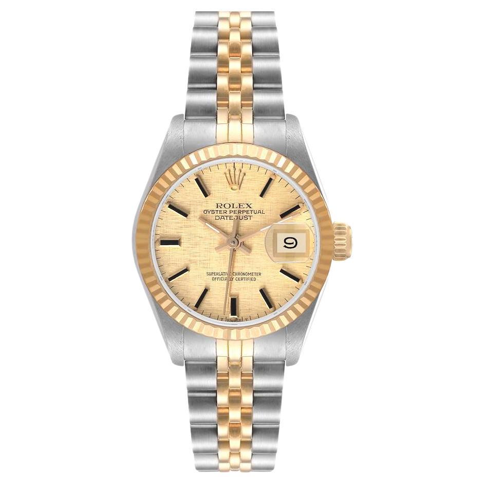 Rolex Datejust Steel Yellow Gold Linen Dial Fluted Bezel Ladies Watch 69173 For Sale