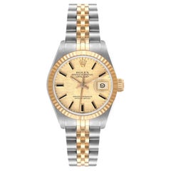 Rolex Datejust Steel Yellow Gold Linen Dial Fluted Bezel Ladies Watch 69173