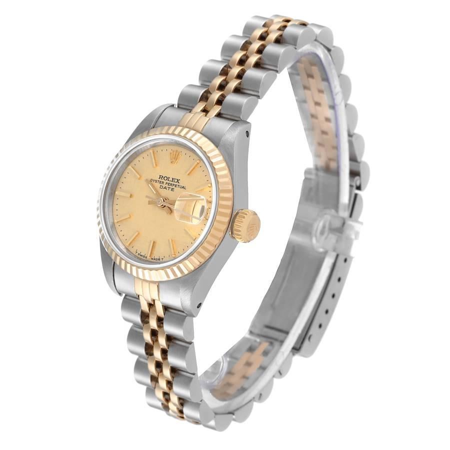 Rolex Datejust Steel Yellow Gold Linen Dial Ladies Watch 69173 In Excellent Condition In Atlanta, GA