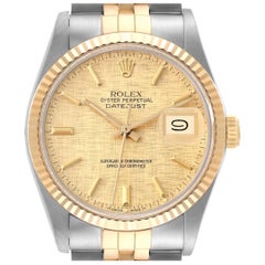 Rolex Datejust Steel Yellow Gold Linen Dial Vintage Mens Watch 16013