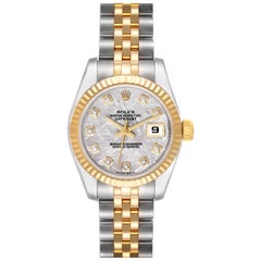 Rolex Montre Datejust en acier, or jaune, météorite avec cadran en diamant 179173