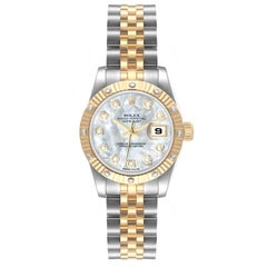 Rolex Montre Datejust en acier, or jaune et or jaune avec cadran MOP et diamants, pour femmes, 179313, carte boîte