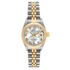 Rolex Montre Datejust en acier et or jaune avec cadran MOP, pour femmes 69173, avec boîte et papiers d'origine