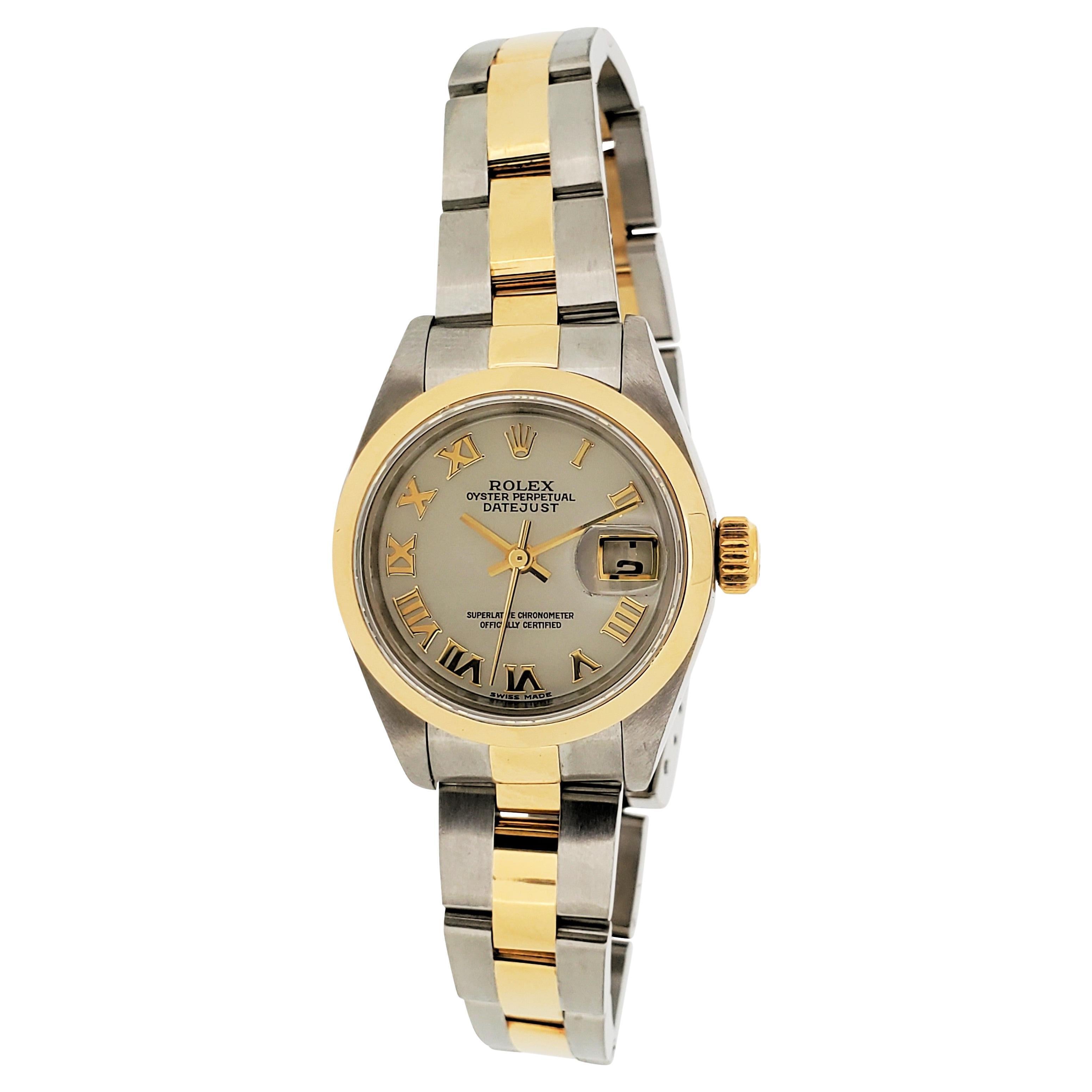 Rolex Montre Datejust pour femme en acier et or jaune avec cadran MOP et bracelet Oyster n° 79163 Excellent état à Santa Monica, CA