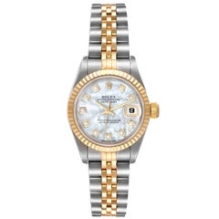 Rolex Datejust Steel Yellow Gold MOP Diamond Dial Ladies Watch 79173 Box Papers