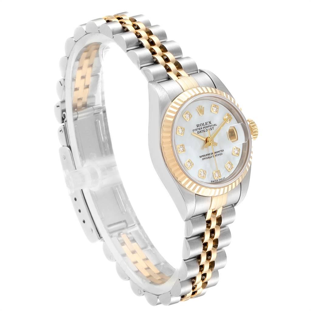 Rolex Datejust Steel Yellow Gold Mother of Pearl Diamond Dial Ladies Watch 79173 In Excellent Condition For Sale In Atlanta, GA
