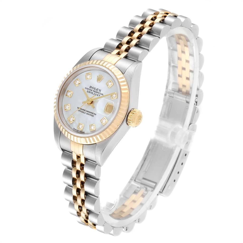 Women's Rolex Datejust Steel Yellow Gold Mother of Pearl Diamond Dial Ladies Watch 79173 For Sale