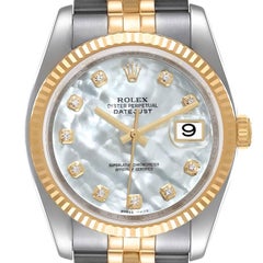 Rolex Datejust Steel Yellow Gold MOP Diamond Dial Mens Watch 116233