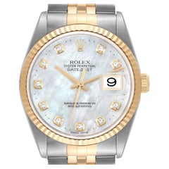 Rolex Datejust Steel Yellow Gold MOP Diamond Dial Mens Watch 16233 Box Papers