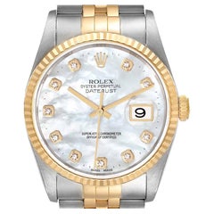 Rolex Datejust Steel Yellow Gold MOP Diamond Dial Mens Watch 16233