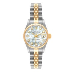 Rolex Datejust Steel Yellow Gold MOP Diamond Dial Watch 79173 Box Papers