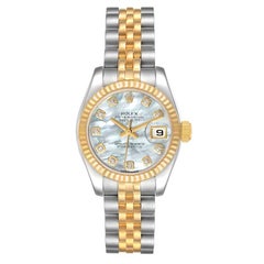 Montre Datejust en acier jaune, or jaune et diamants MOP, pour femmes 179173, carte boîte