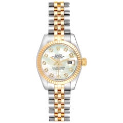 Rolex Datejust Steel Yellow Gold MOP Diamond Ladies Watch 179173 Box Card