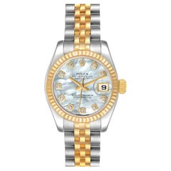 Rolex Datejust Steel Yellow Gold MOP Diamond Ladies Watch 179173 Box Card