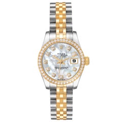 Rolex Montre Datejust en acier jaune, or jaune, diamants MOP, pour femmes 179383 Boîte Card