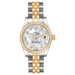 Rolex Datejust Steel Yellow Gold MOP Diamond Ladies Watch 179383 Box Card