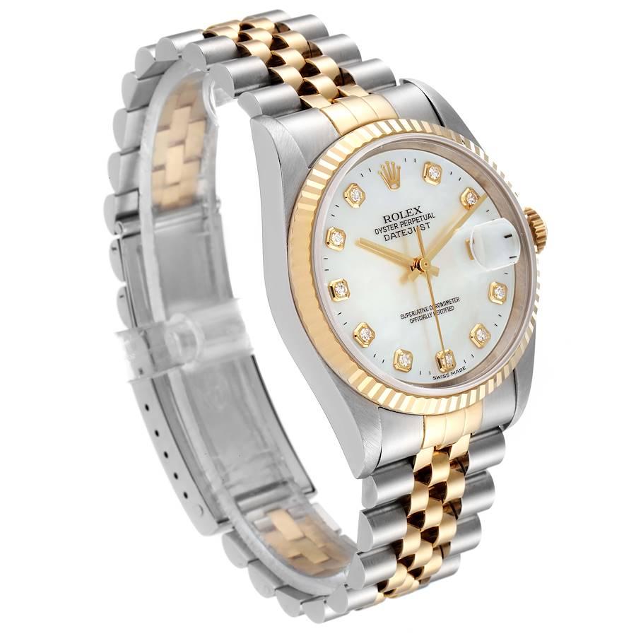 Rolex Datejust Steel Yellow Gold MOP Diamond Mens Watch 16233 In Good Condition In Atlanta, GA