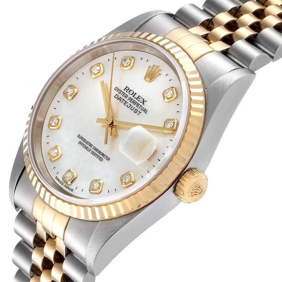 Rolex Datejust Steel Yellow Gold MOP Diamond Mens Watch 16233 1