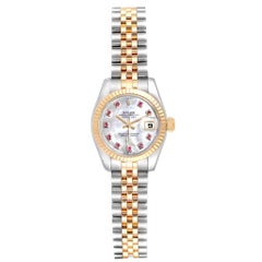 Rolex Datejust Steel Yellow Gold Mother of Pearl Rubies Ladies Watch 179173