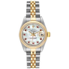 Rolex Datejust Steel Yellow Gold MOP Ruby Dial Ladies Watch 79173