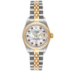 Rolex Datejust Steel Yellow Gold MOP Ruby Ladies Watch 79173 Box Papers
