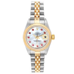 Rolex Datejust Steel Yellow Gold MOP Ruby Ladies Watch 79173 Box Papers