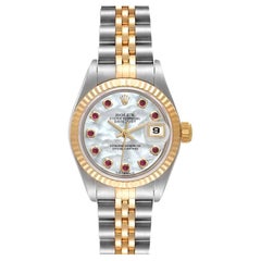 Rolex Datejust Steel Yellow Gold MOP Ruby Ladies Watch 79173 Box Papers
