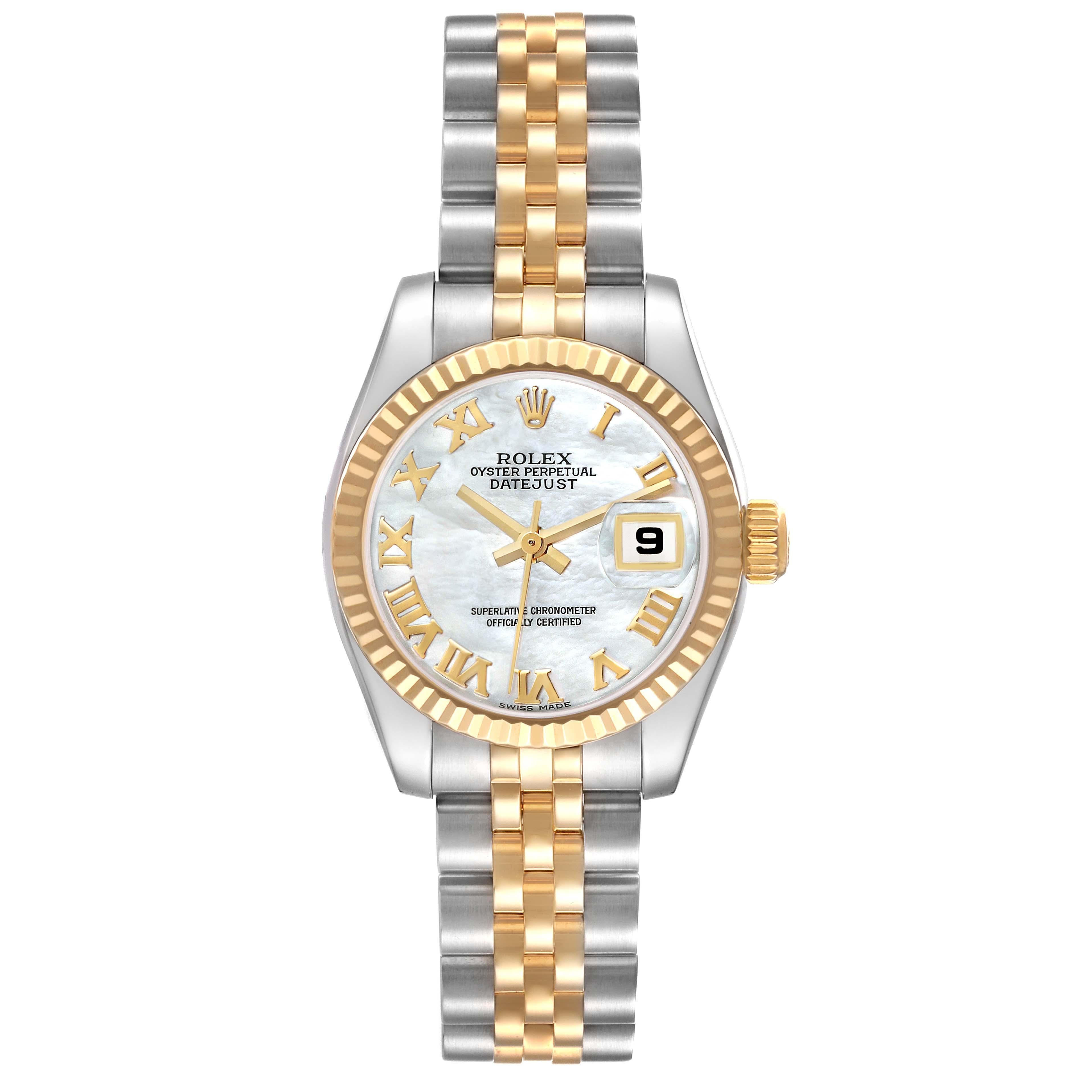 Rolex Datejust Steel Yellow Gold Mother Of Pearl Dial Ladies Watch 179173 In Excellent Condition For Sale In Atlanta, GA