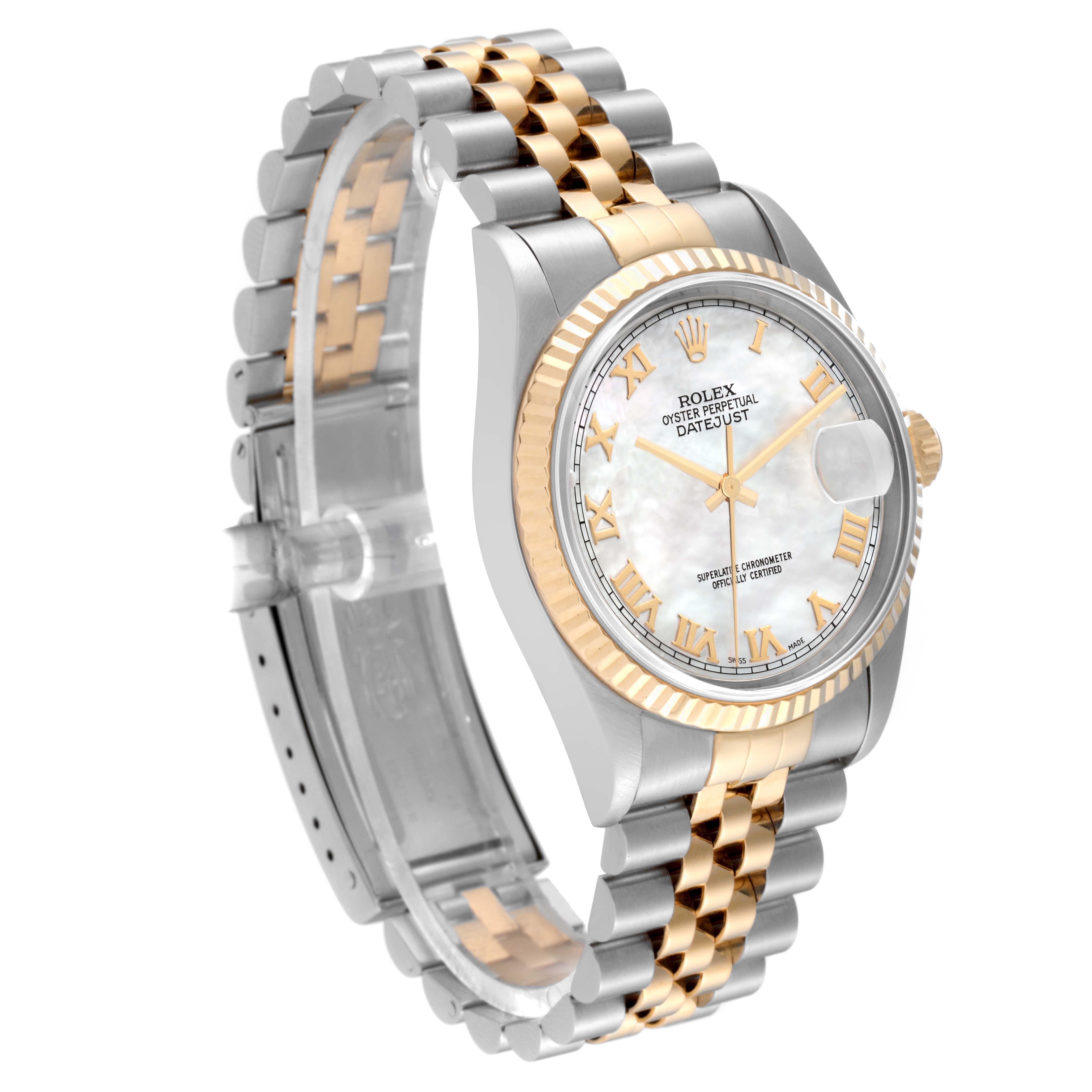 Rolex Datejust Steel Yellow Gold Mother Of Pearl Dial Mens Watch 16233 In Good Condition For Sale In Atlanta, GA