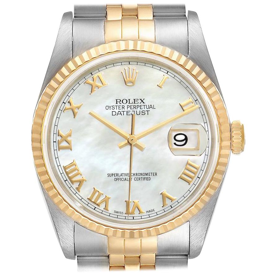 Rolex Datejust Steel Yellow Gold Mother of Pearl Dial Men's Watch 16233 For Sale