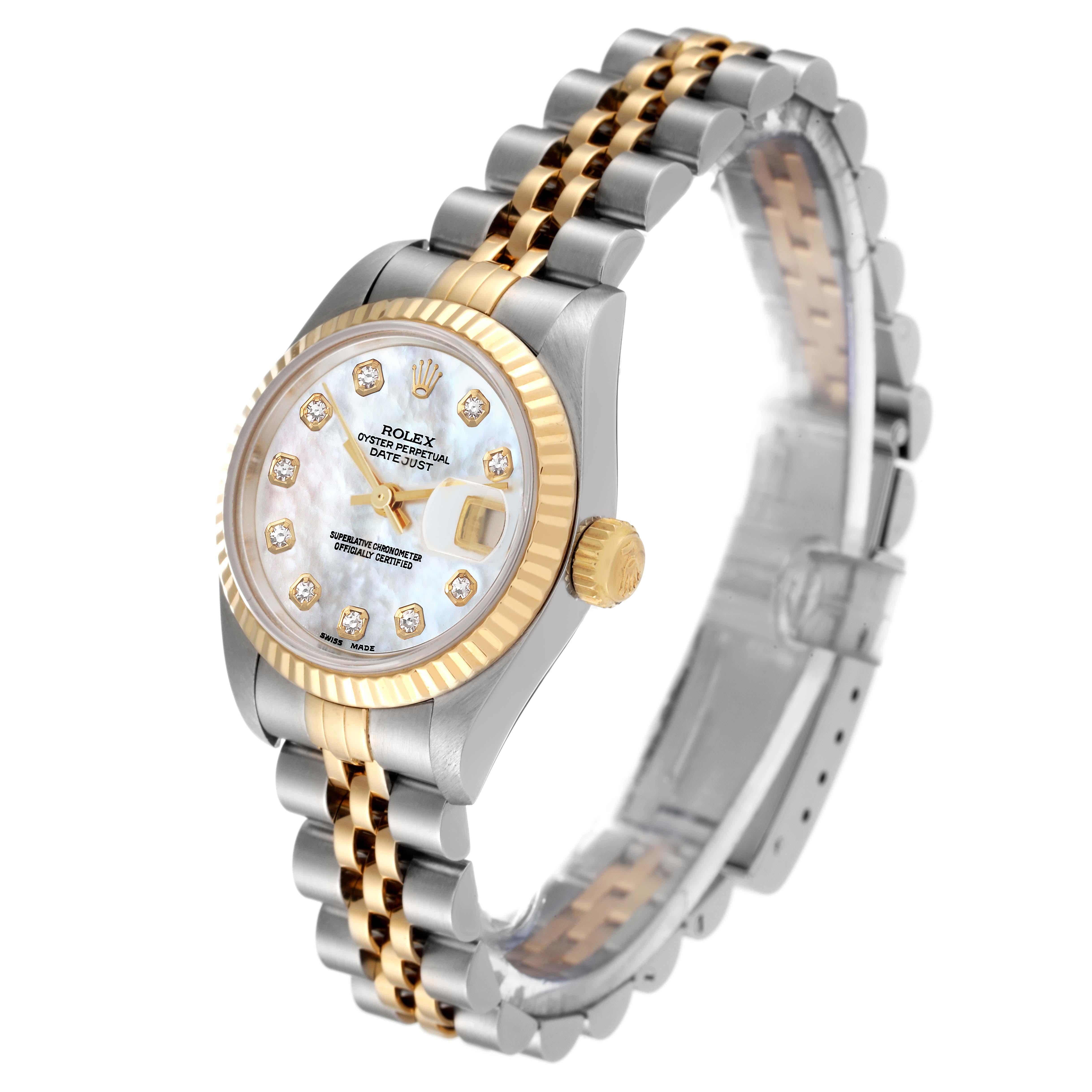 Women's Rolex Datejust Steel Yellow Gold Mother Of Pearl Diamond Dial Ladies Watch 69173