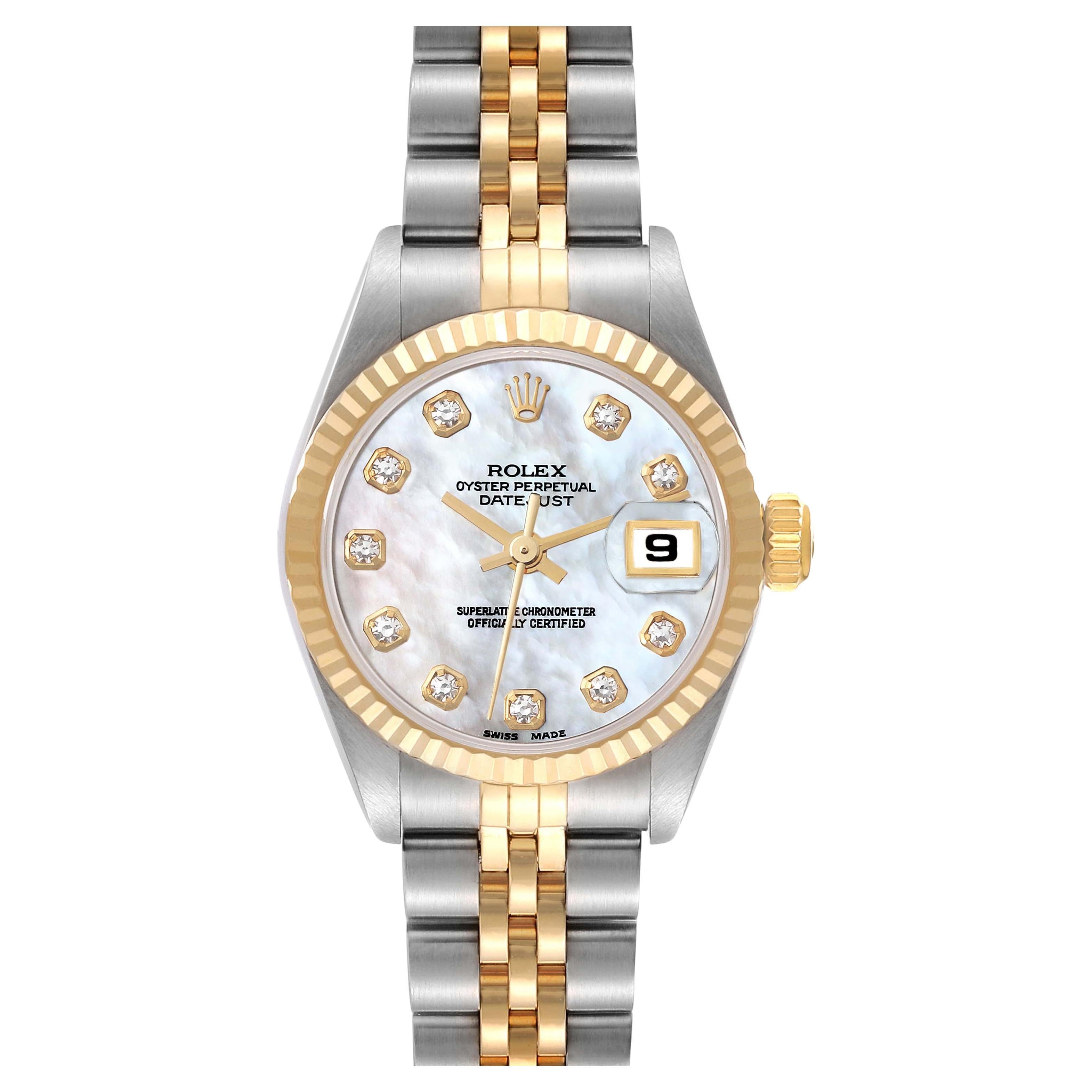Rolex Datejust Steel Yellow Gold Mother Of Pearl Diamond Dial Ladies Watch 69173