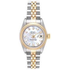 Rolex Datejust Steel Yellow Gold Mother of Pearl Diamond Dial Ladies Watch 79173