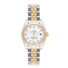 Rolex Datejust Steel Yellow Gold Mother Of Pearl Diamond Dial Ladies Watch