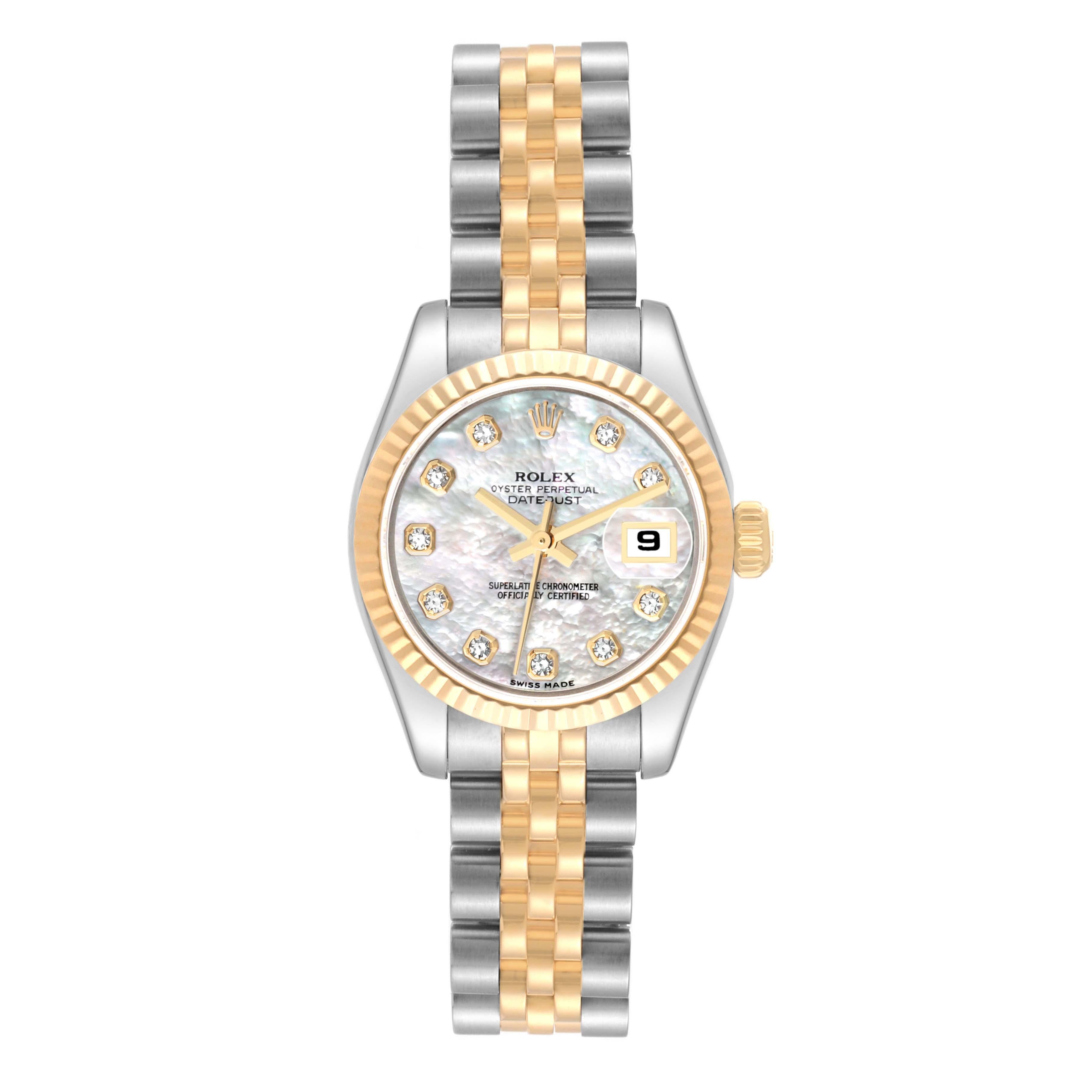 Women's Rolex Datejust Steel Yellow Gold Mother of Pearl Diamond Dial Ladies Watch