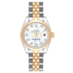 Rolex Datejust Steel Yellow Gold Mother Of Pearl Diamond Dial Ladies Watch