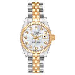 Rolex Datejust Steel Yellow Gold Mother Of Pearl Diamond Dial Ladies Watch