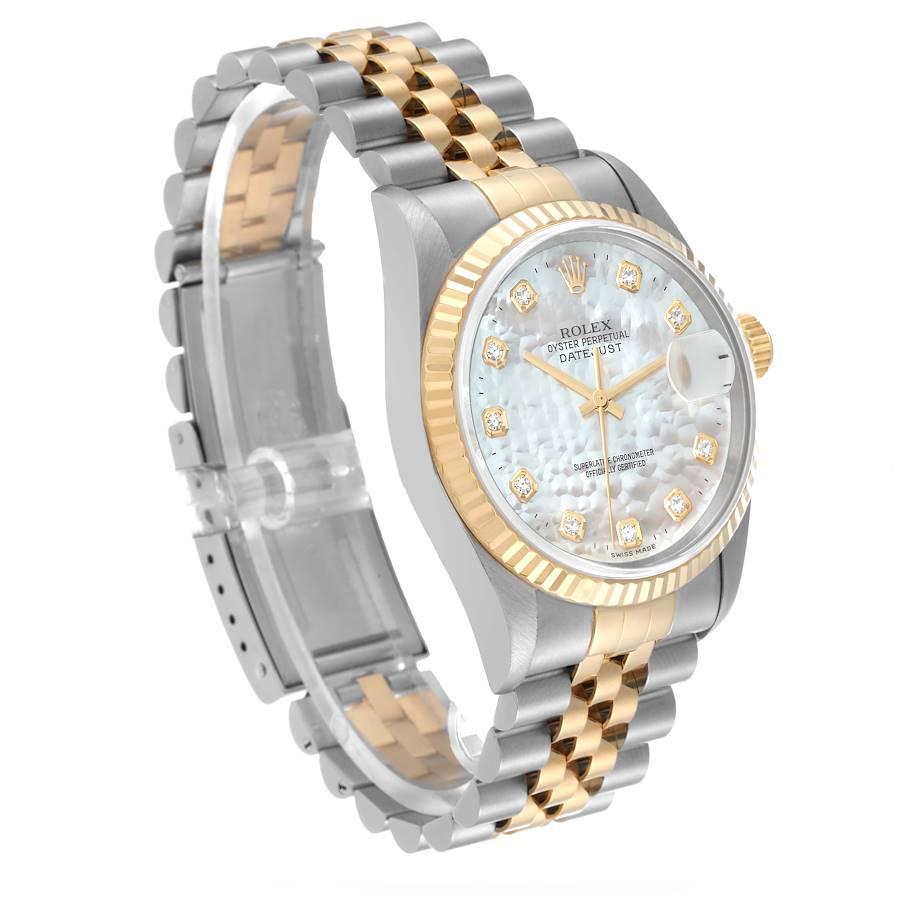 Rolex Datejust Stahl-Gelbgold-Perlmutt-Diamant-Zifferblatt Herrenuhr 16233 im Zustand „Hervorragend“ im Angebot in Atlanta, GA