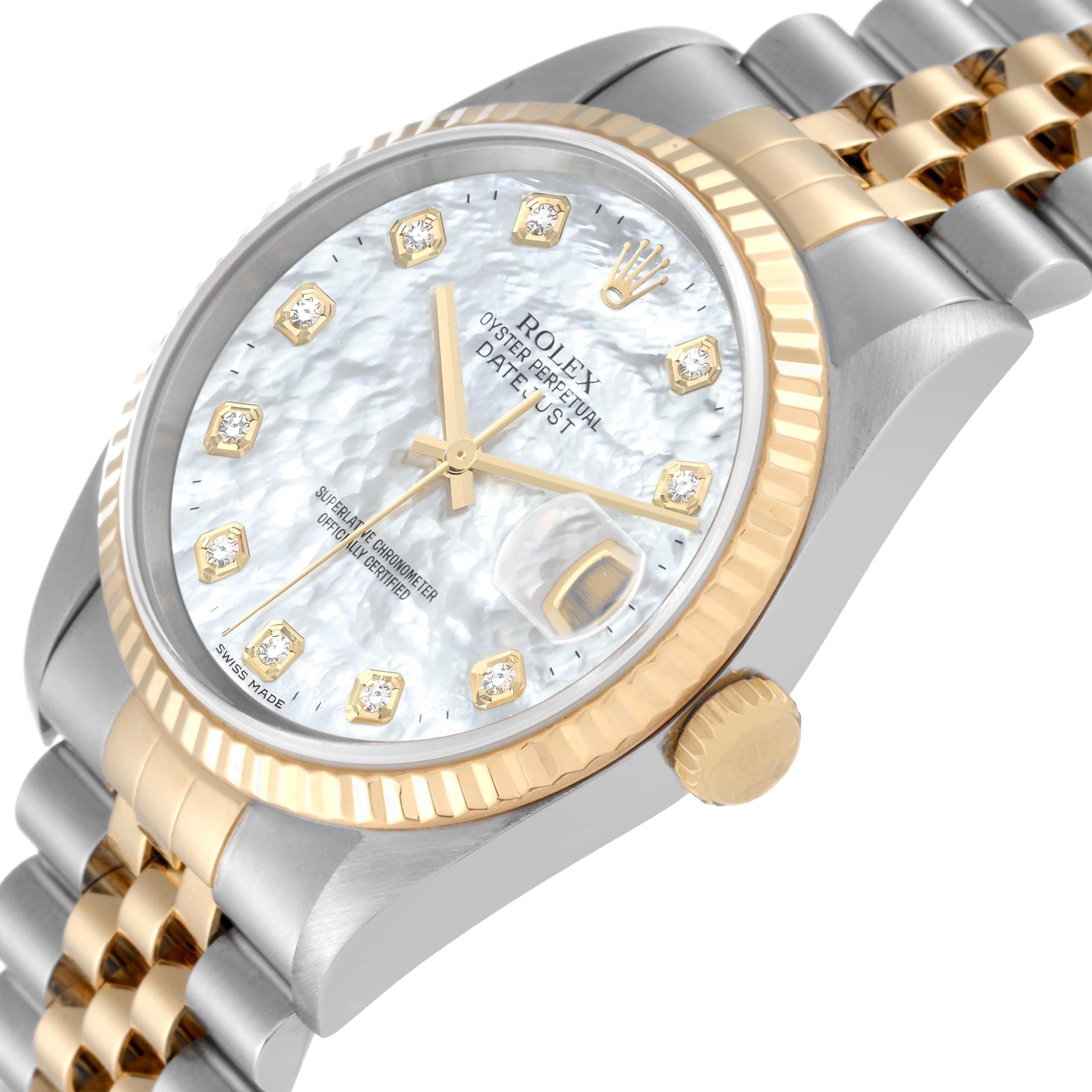 Rolex Datejust Steel Yellow Gold Mother Of Pearl Diamond Dial Mens Watch 16233 1