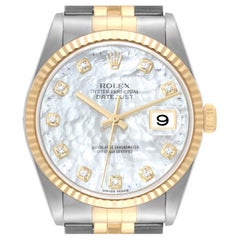 Rolex Datejust Steel Yellow Gold Mother Of Pearl Diamond Dial Mens Watch 16233
