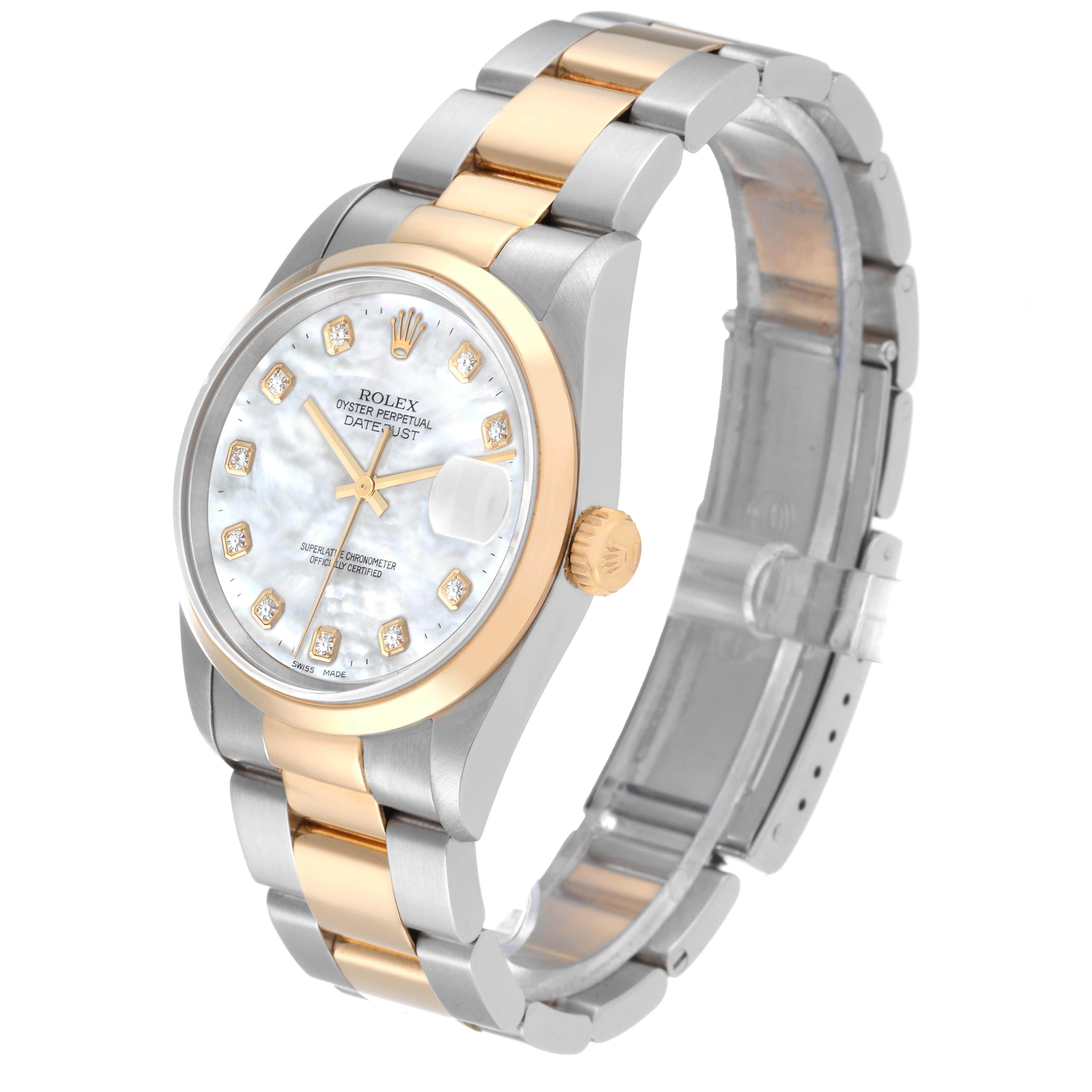 Men's Rolex Datejust Steel Yellow Gold Mother Of Pearl Diamond Dial Mens Watch For Sale