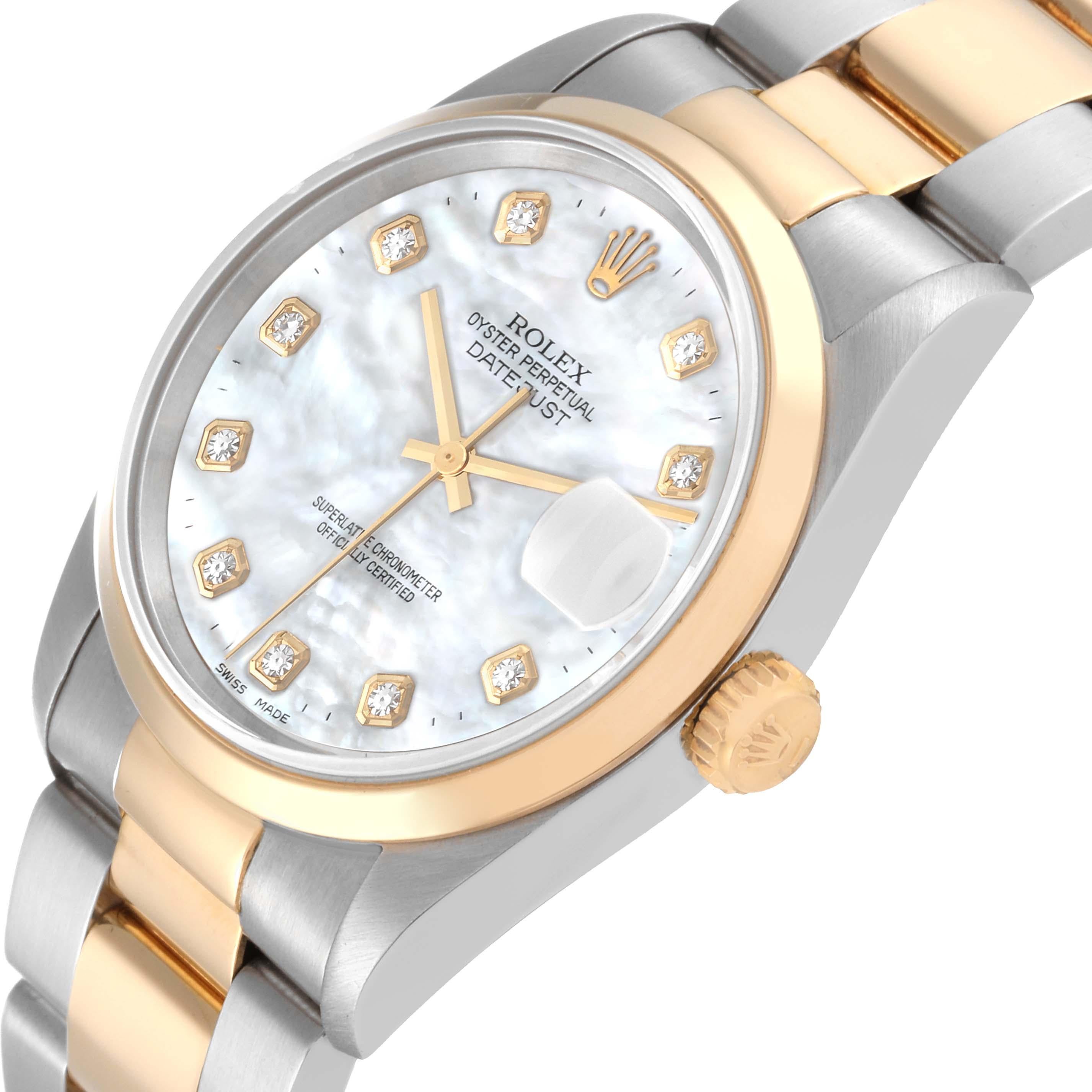 Rolex Datejust Steel Yellow Gold Mother Of Pearl Diamond Dial Mens Watch For Sale 1