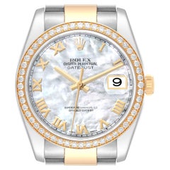 Rolex Datejust Steel Yellow Gold Mother of Pearl Diamond Mens Watch 116243