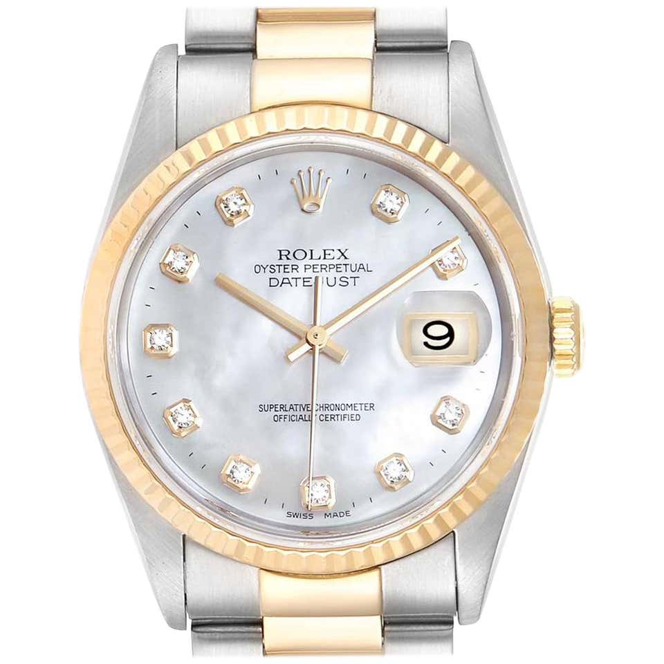 Rolex Datejust Steel Yellow Gold Mother of Pearl Diamond Men’s Watch ...