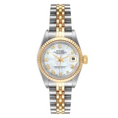 Rolex Datejust Steel Yellow Gold Mother of Pearl Roman Dial Ladies Watch 69173