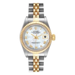 Rolex Datejust Damenuhr 69173 aus Stahl und Gelbgold mit Perlmutt und römischem Zifferblatt