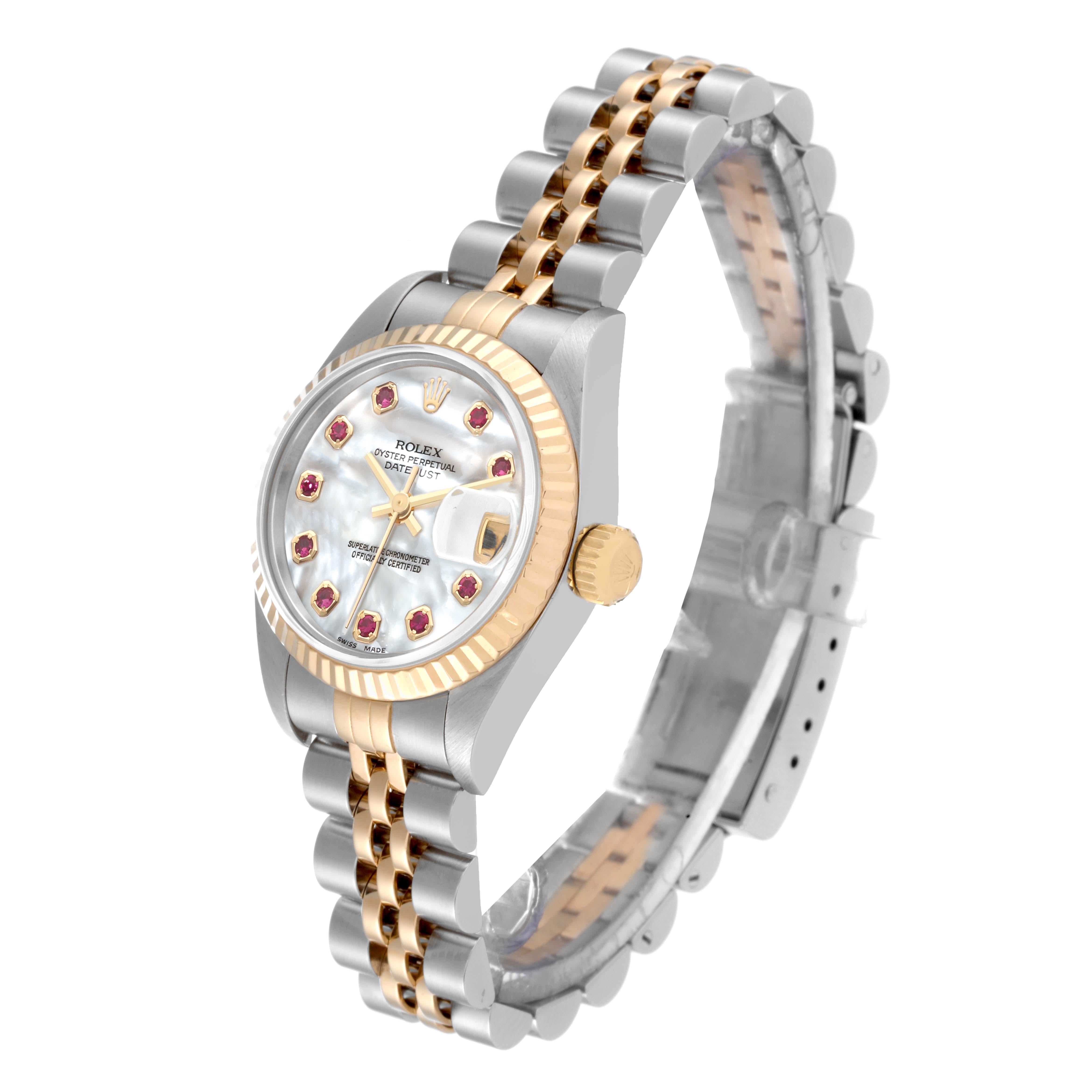 Women's Rolex Datejust Steel Yellow Gold Mother Of Pearl Ruby Dial Ladies Watch 79173 For Sale