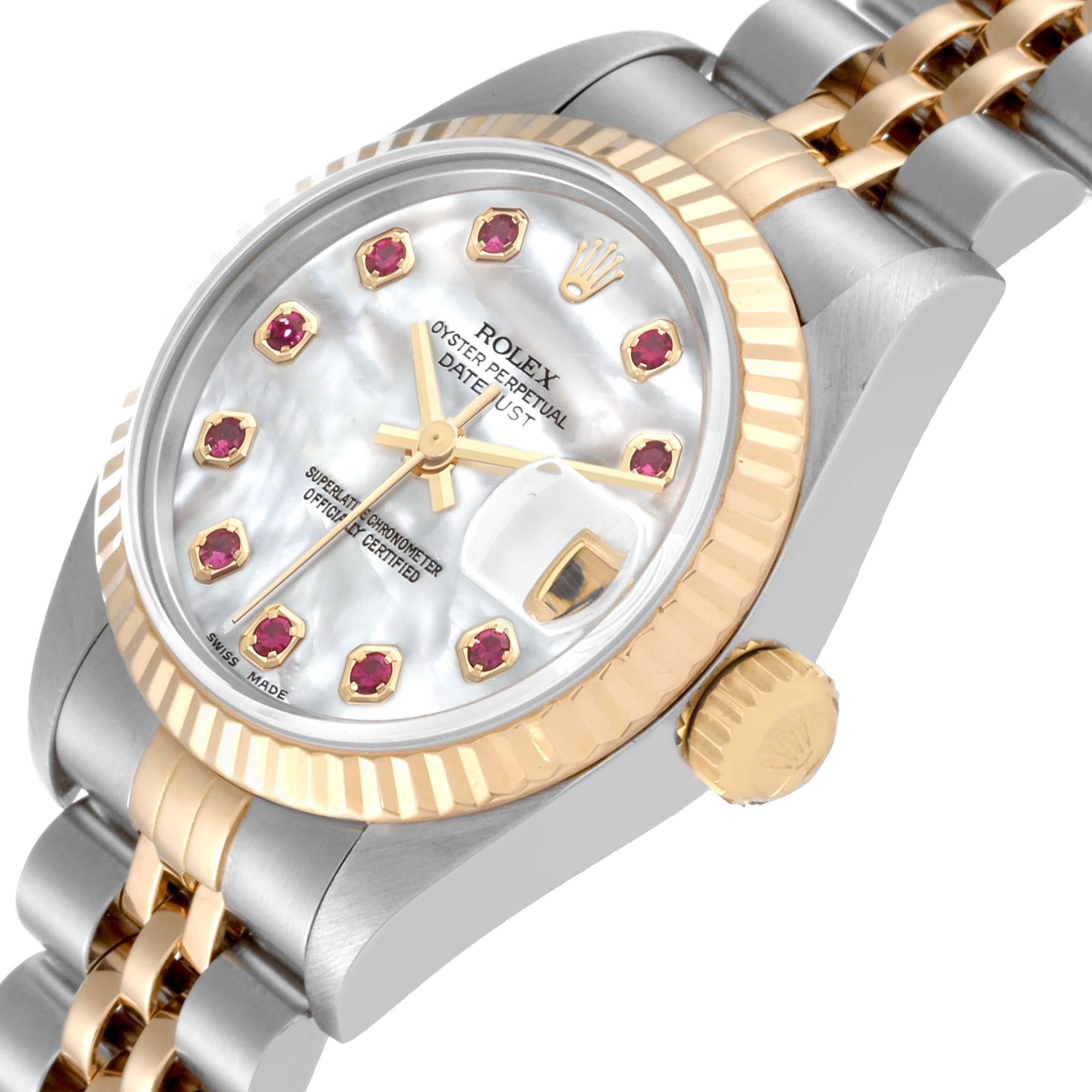 Rolex Datejust Steel Yellow Gold Mother Of Pearl Ruby Dial Ladies Watch 79173 For Sale 1
