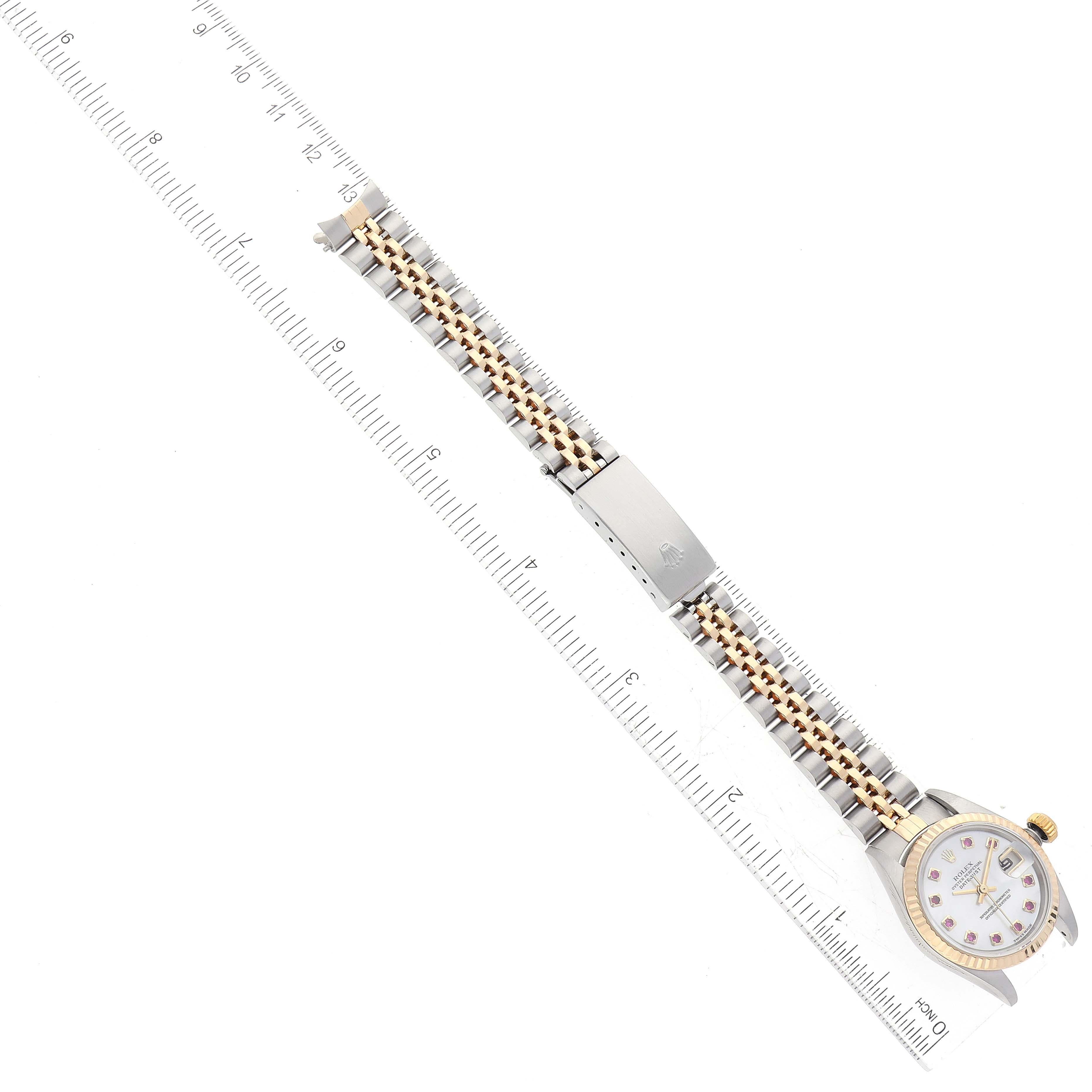 Rolex Datejust Damenuhr, Stahl Gelbgold Perlmutt Rubin Zifferblatt 7